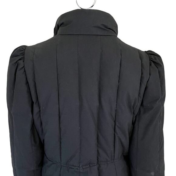 VTG 80s Puff Shoulder Full Zip Down Feather Puffer Coat in Black SZ 10 - Picture 6 of 13